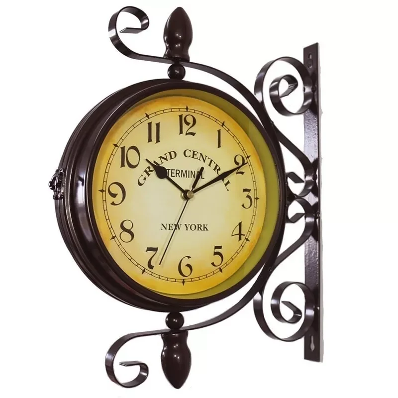

Винтажные декоративные двухсторонние металлические настенные часы, стационарные настенные часы в старинном стиле, настенные Подвесные ча...