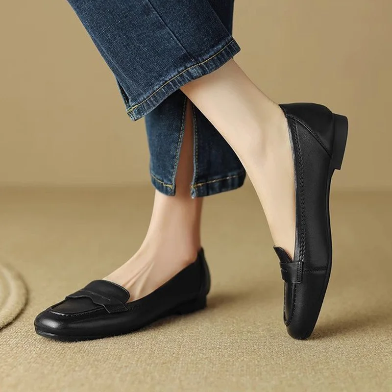 Туфли женские кожаные люксовые повседневные лоферы удобная уличная модная обувь