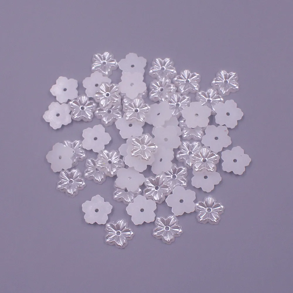 Bulk wholesale 1000pcs 10MM ABS Resin Half Round flower Pearls Flatback Non Hotfix Rhinestones Pearl Beads DIY Jewelry Making