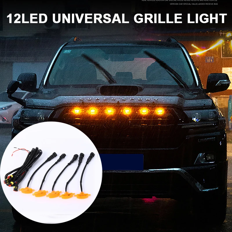 

Universal 12V Front Grille Light Front Car Lighting 12 LED Amber Smoked Grille Lamp Kit Day Light For Off Road Ford Trunk SUV