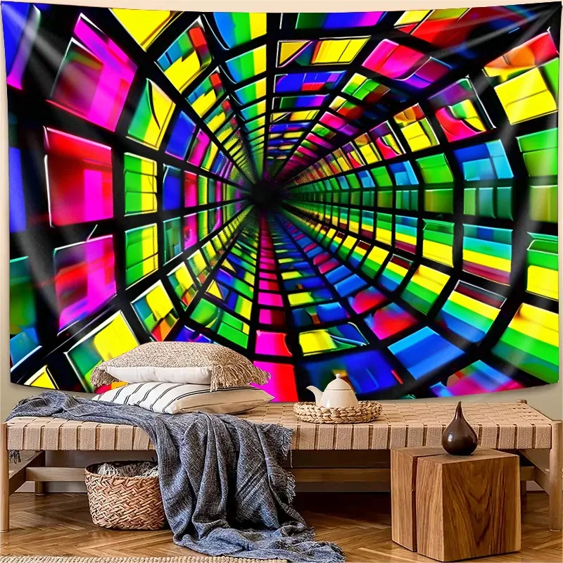 

Красочный неоновый гобелен Tunnel Vision, УФ-гобелен, настенный гобелен для спальни, украшение для дома и вечеринки