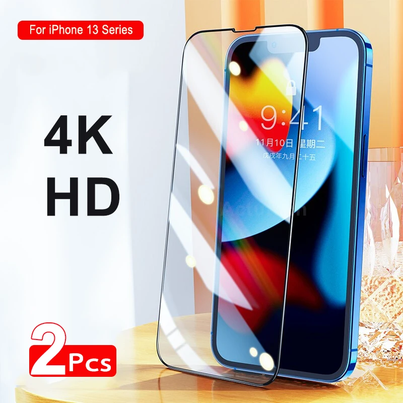 

Закаленное стекло для iPhone 13 Pro Max с полным покрытием, пленка для защиты экрана IPhone 13Mini с черными краями, шелковая пленка, 2 шт.