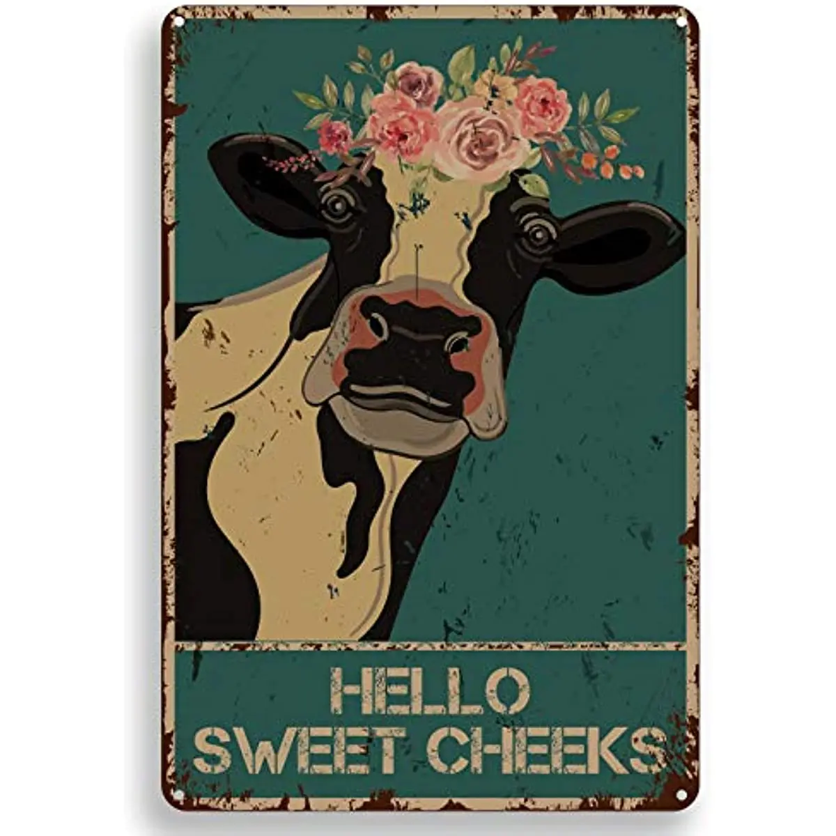

Funny Bathroom Quote Metal Tin Sign Wall Decor - Vintage Hello Sweet Cheeks Cow Tin Sign for Office/Home/Classroom Decor Gifts