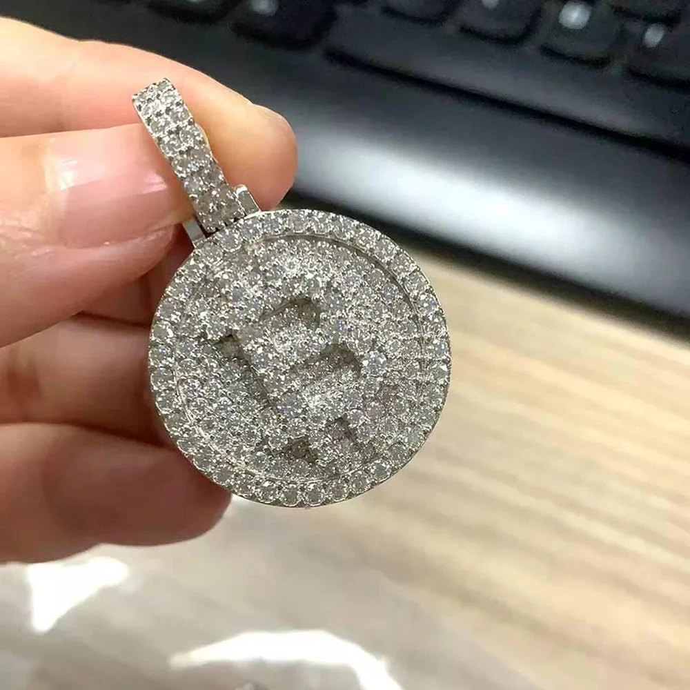 Bling Bitcoin Moissanite Pendant Necklaces For Men S925 Silver Real Diamond Necklace Women Jewelry Pass Tester With GRA