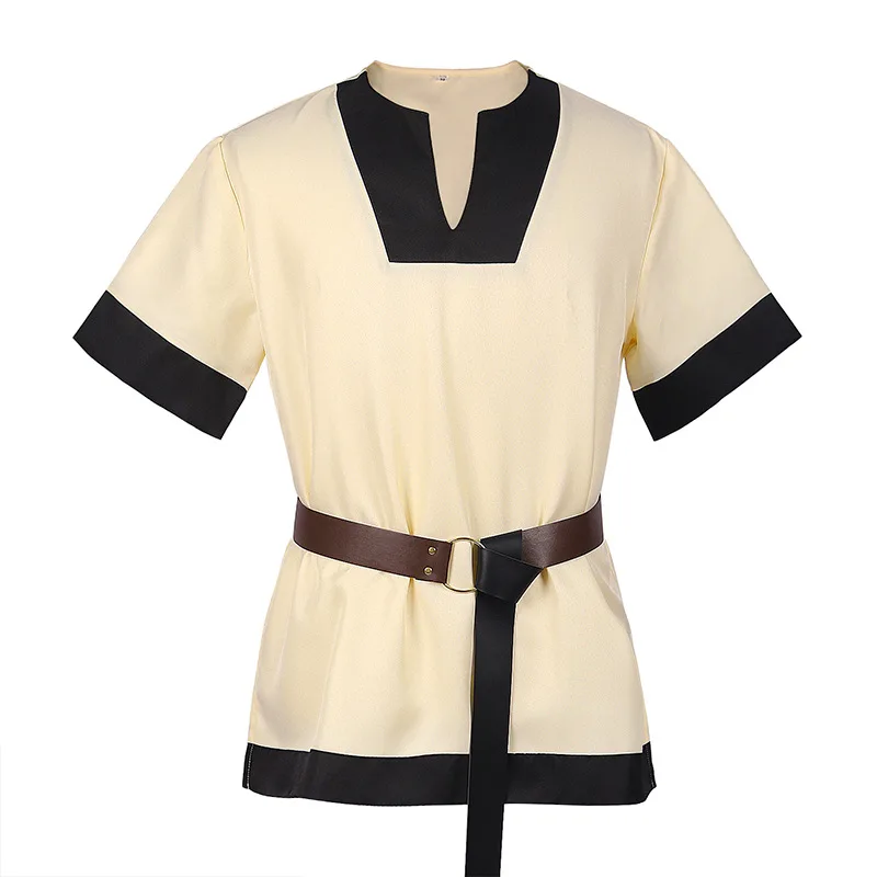 

Мужской средневековый костюм с коротким рукавом, яркий шотландский костюм, мужская рубашка с ремнем в викторианском стиле, стимпанк, готика