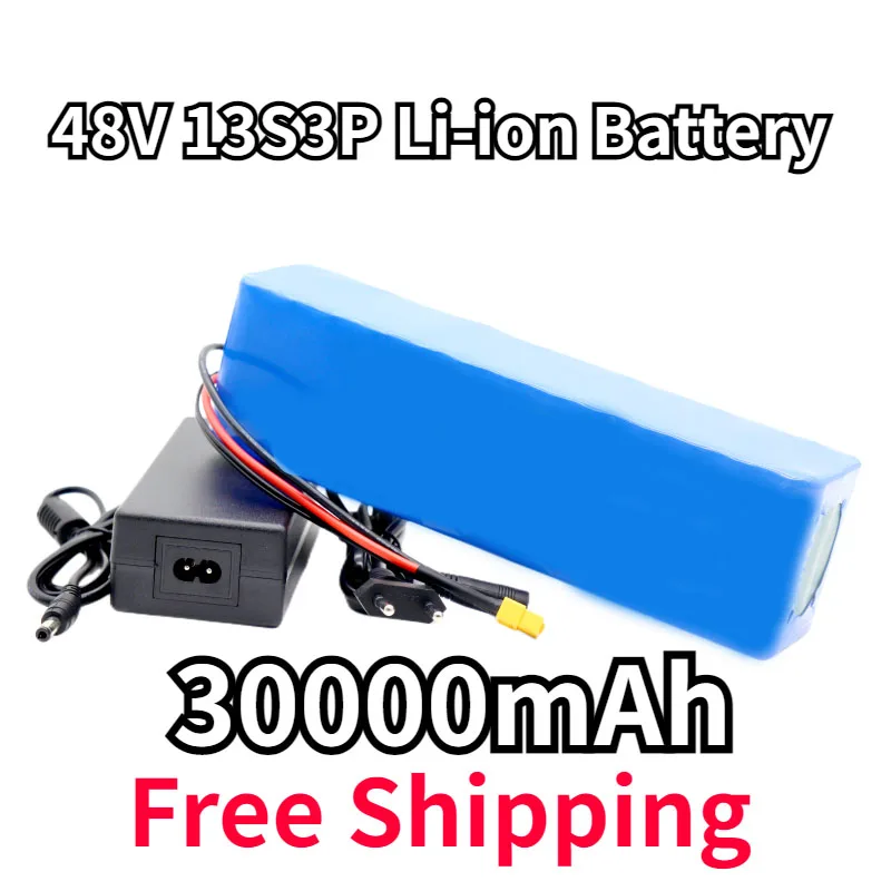 

48V Battery 30000mAh 13S3P XT60 18650 Lithium Ion Battery Pack 30Ah for 54.6v E-bike Electric Bicycle Scooter with BMS Charger