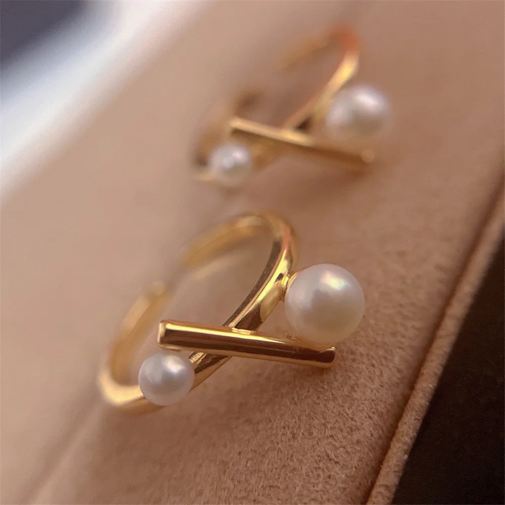 

X double bead ring natural freshwater pearl mother of pearl double bead, temperament section 14k gold injection exclusive new