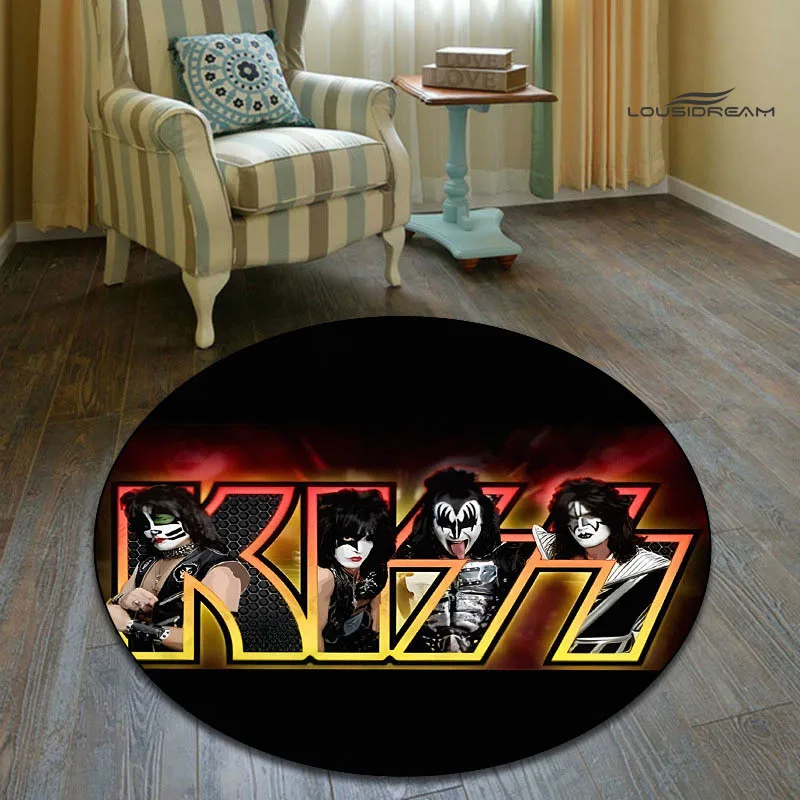 

Kiss Band Print Round Carpet Children Play Carpet Living Room Bedroom Beautiful Carpet Non-slip Doormat Photography Props Gift