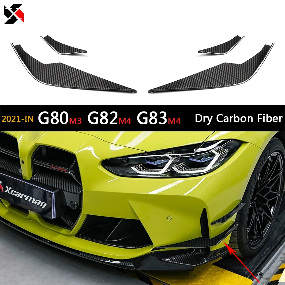 

4PCS Dry Carbon Canards Diffuser Spoiler Body Kit Side Fin Flaps For BMW M3 M4 G80 G82 G83 2021- Front Bumper Splitter Canard