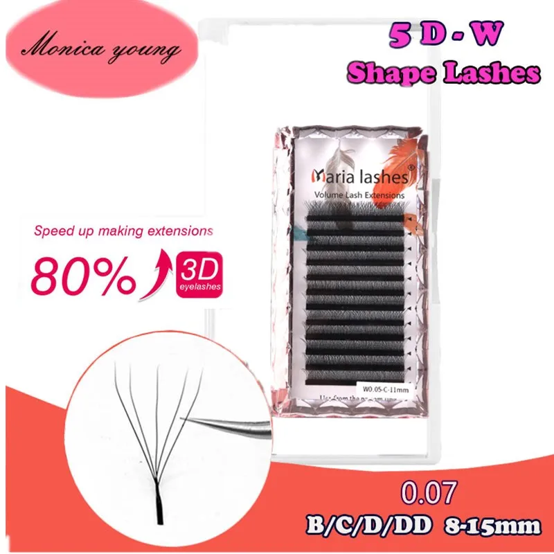 Monica Young 5d W Shaped Eyelash Extension Faux Russian Wholesale Clusters Easy Fan Volume Lashes Extensions Makeup Premade Fans