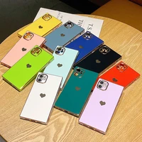 square phone case for iphone 11 12 13 pro x xr xs max 7 8 plus se 2 luxury love heart electroplated soft candy colors phone case
