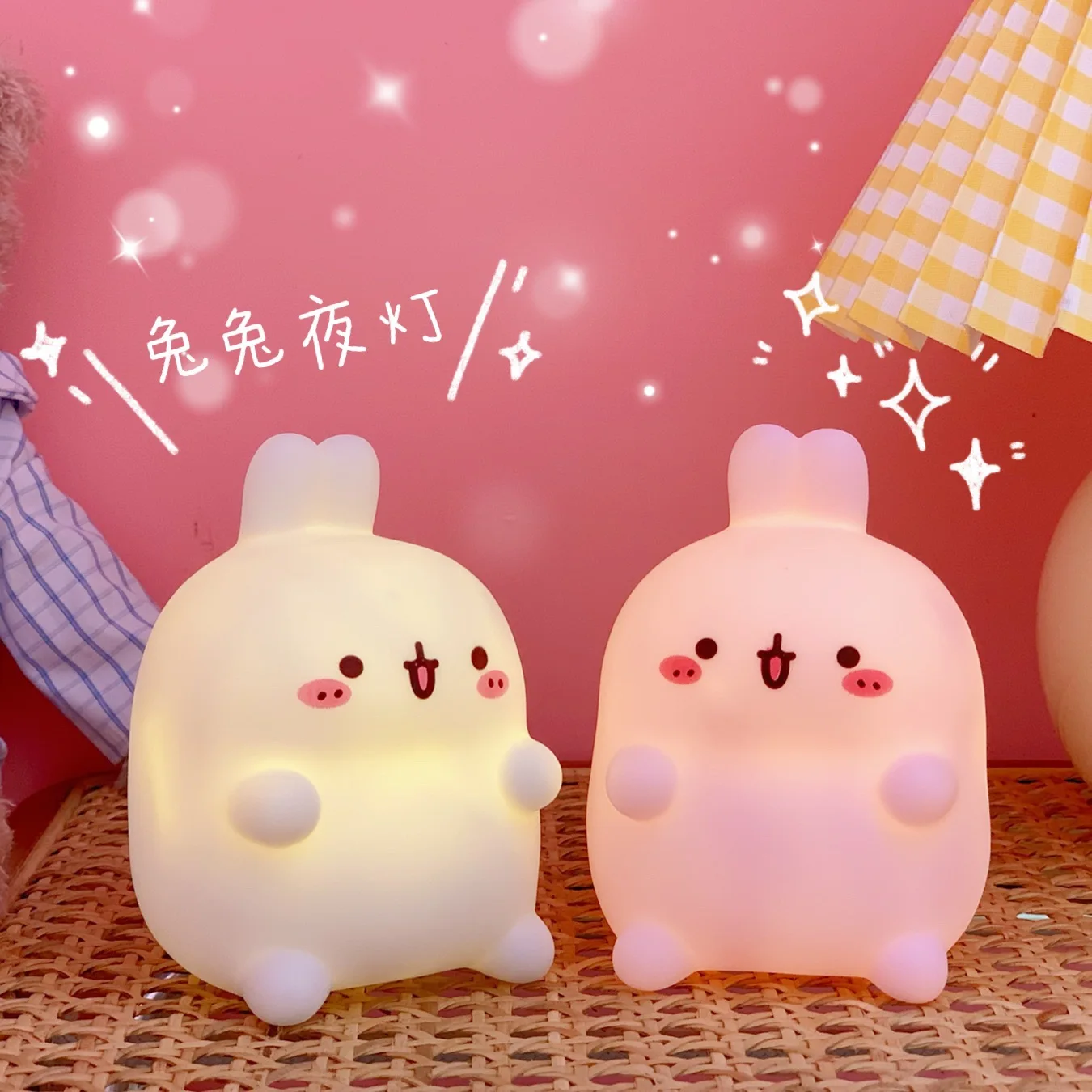 

Kawaii Night Light Cartoon Creative Night Light Unplugged Bunny Decoration Bedroom Bedside Lamp Desk Lamp Warm Home Decoration