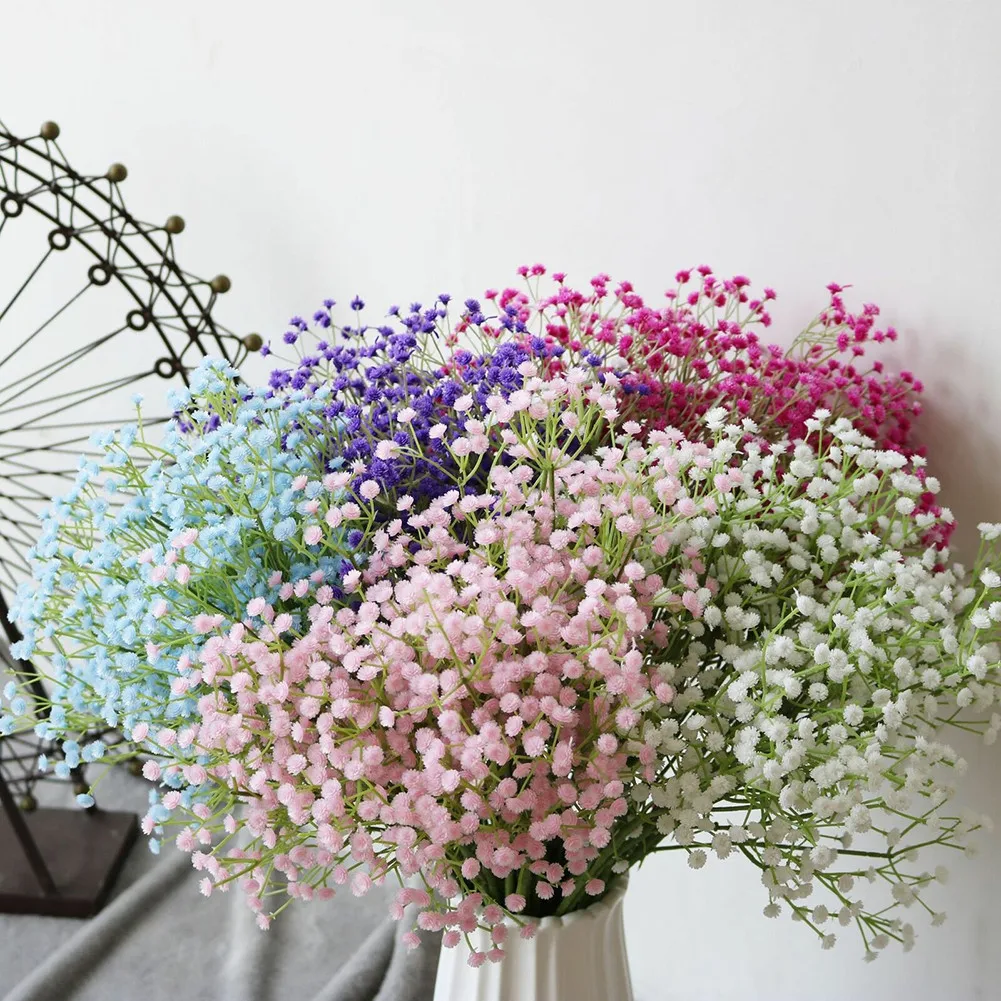 

1pcs Gypsophila Artificial Flowers 64cm White Purple Pink Red Blue Silk Fake Plants For Home Weddings Decoration Festive