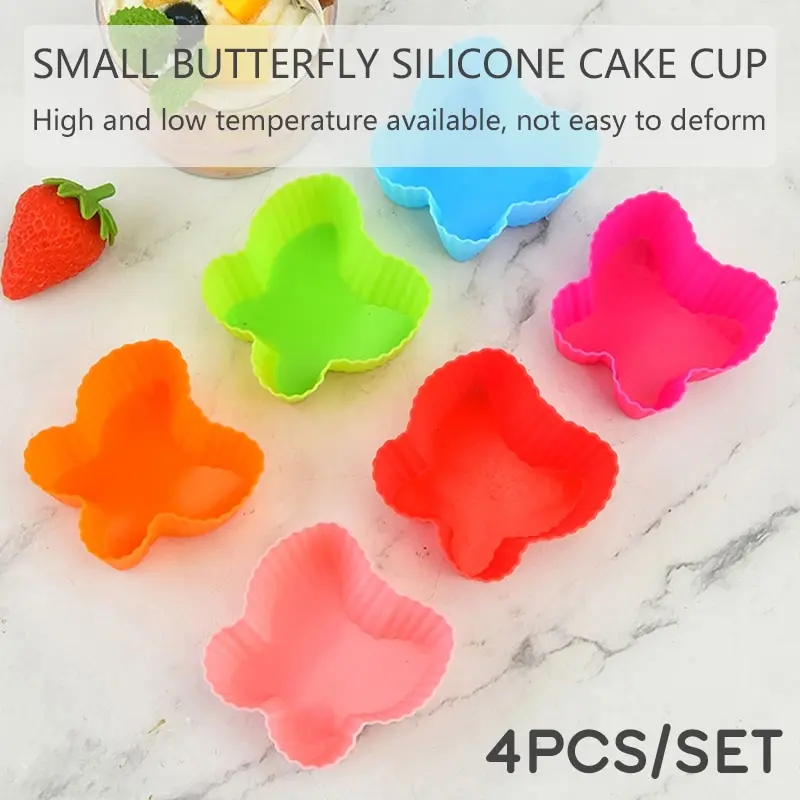 

New Silicone Mold 4Pcs Butterfly Cupcake Cake Muffin Baking Bakeware Nonstick Heat Resistant Reusable Silicone Cup Cake Mold DIY