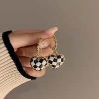love checkerboard earrings female 2021 new trendy personality niche design earrings chinese fashion korean fashion jewelry