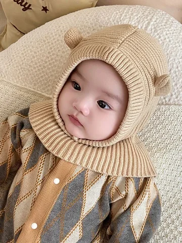 Детская вязаная шапка-балаклава, акрил, 0-2 года