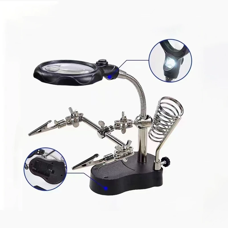 

Soldering Iron Station Stand Welding Magnifying Glass Clip Clamp LED Light Desktop Magnifier Third Hand Soldering Repair Tool