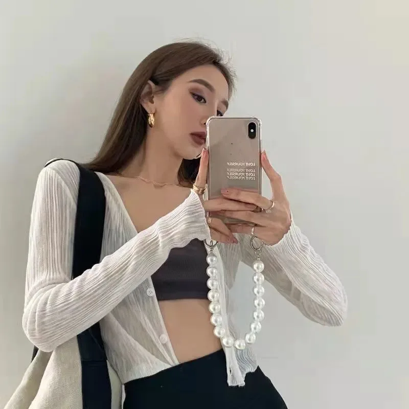 Женский солнцезащитный кардиган с v-образным вырезом и длинными рукавами