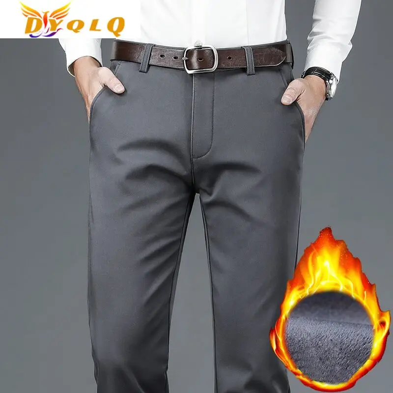 

Брюки мужские прямые повседневные, утепленные эластичные штаны в деловом стиле, брендовая одежда, флисовые теплые, 4 цвета, Осень-зима