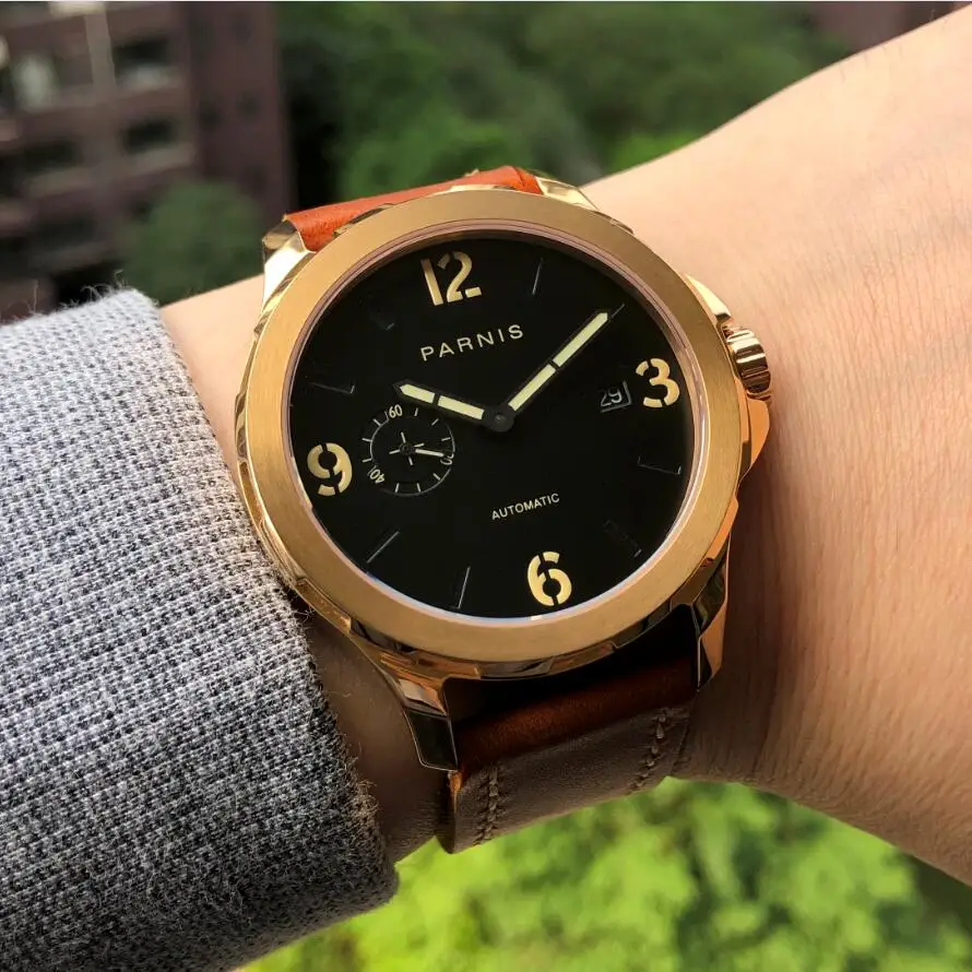 

Мужские часы с кристаллами, 44 мм, автоматический механический механизм Tianjin ST2555, розовое золото