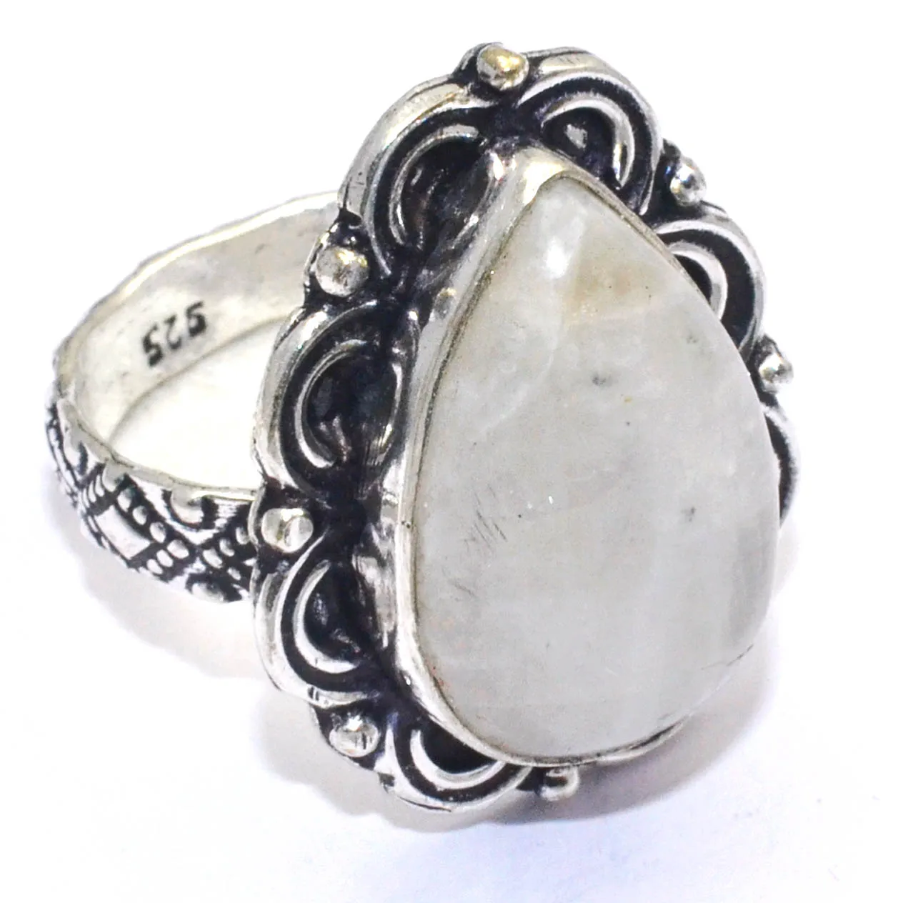 

Кольцо из лунного камня радуги и серебра, покрытое медью, ручная работа, подарок для женщин, размер: 8,75, R7602