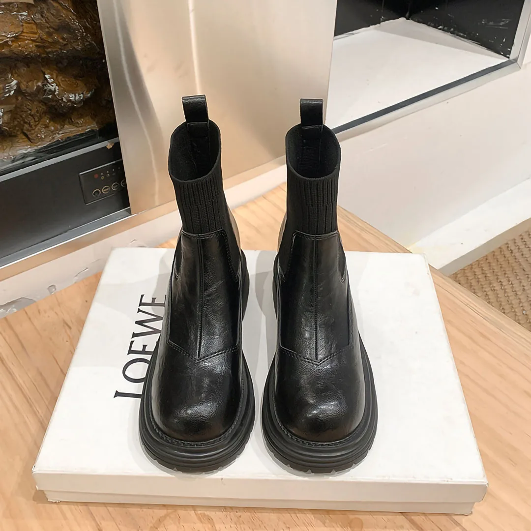 Martens Boots женские осенне-зимние новые черные ботильоны на толстой подошве