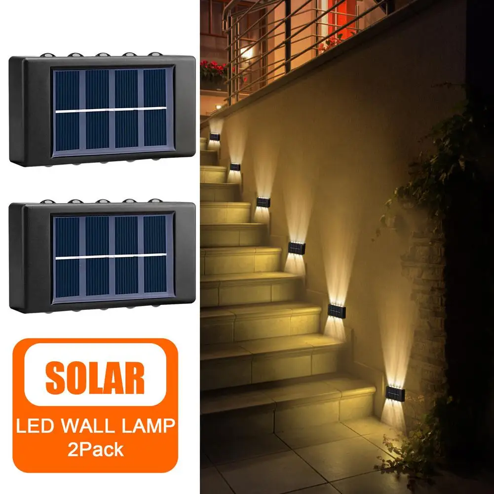 

2pcs Outdoor Solar Led Deck Lights iP65 Waterproof Up Down Wall Lamp For Patio Path Stair Steps Garden Fence Decor