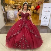 burgundy quinceanera dresses 2022 sweetheart off the shoulder appliques sequins party princess pageant sweet 15 ball gown