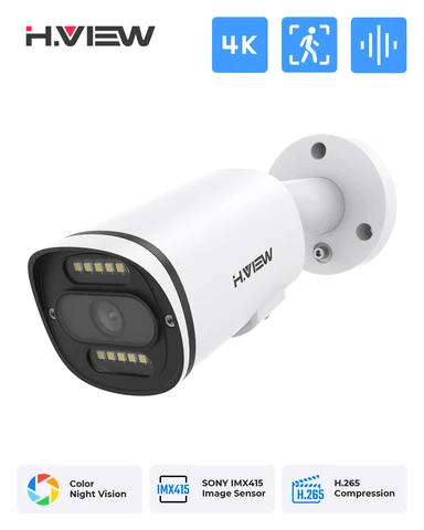 H.View Полноцветная Ip-камера ночного видения, 8 Мп, Poe, 4K, камера видеонаблюдения s, 6 МП, наружная аудиосистема видеонаблюдения для системы Nvr
