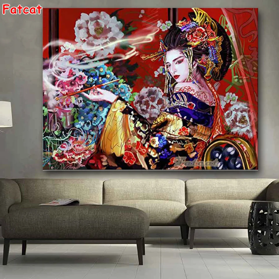 

Алмазная 5d-картина «сделай сам», Японская женщина, древняя гейша, полная выкладка, квадратная/круглая Алмазная вышивка, мозаика, пазл, домашний декор PP3879