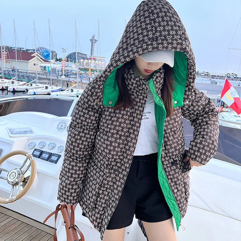 

Женская зимняя короткая куртка в клетку из хлопка, новое пальто, дизайнерское повседневное пальто с капюшоном, модная свободная одежда, 2023