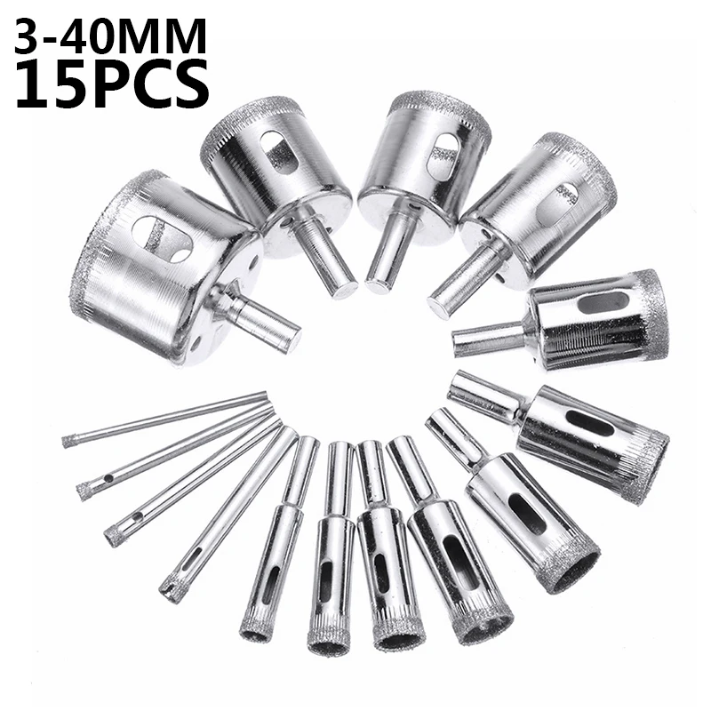 

10/15pcs 3mm-40mm Diamond Hole Openers Ceramic Porcelain Glass Marble Drill Bit Tool Saw Sets Tools Accessories