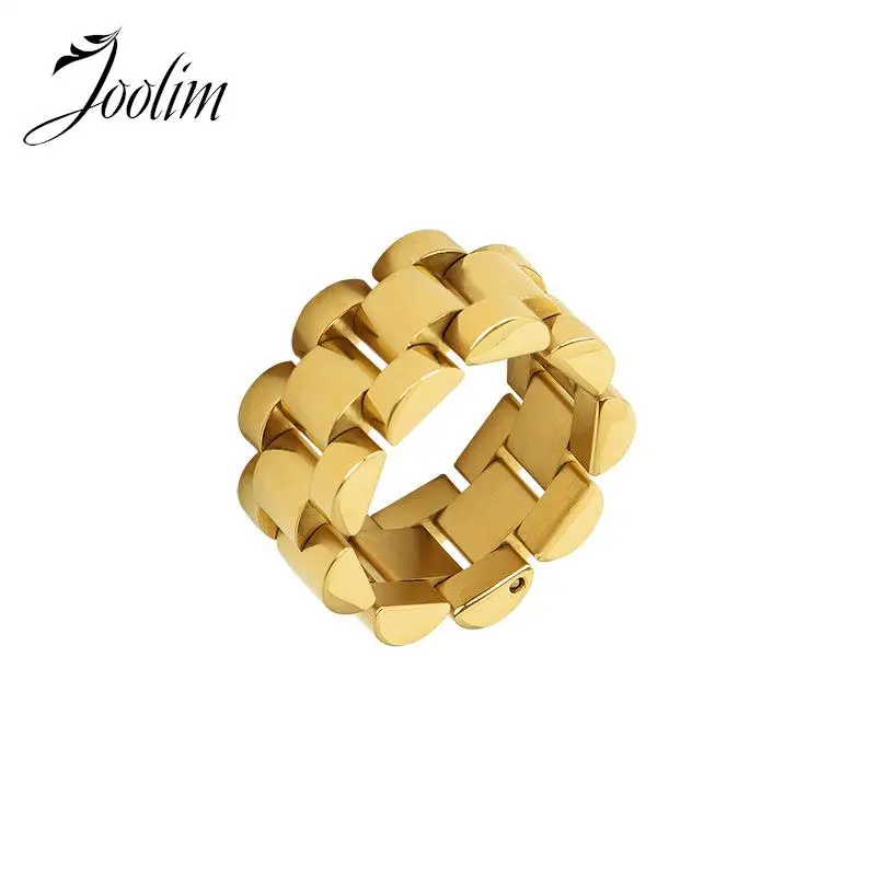 

Joolim Jewelry High End Pvd Wholesale Tarnish Free Chunky Exaggerated Watchband Stainless Steel Finger Ring for Women