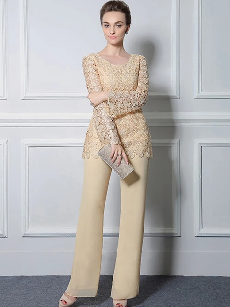 

Кружевной шифоновый костюм Daffodil для матери невесты с длинным рукавом, Женский официальвечерние костюм для вечеринки, костюм из искусственных брюк