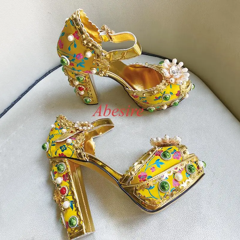 Винтажные сандалии стразы на платформе с открытым носком и пряжкой в стиле