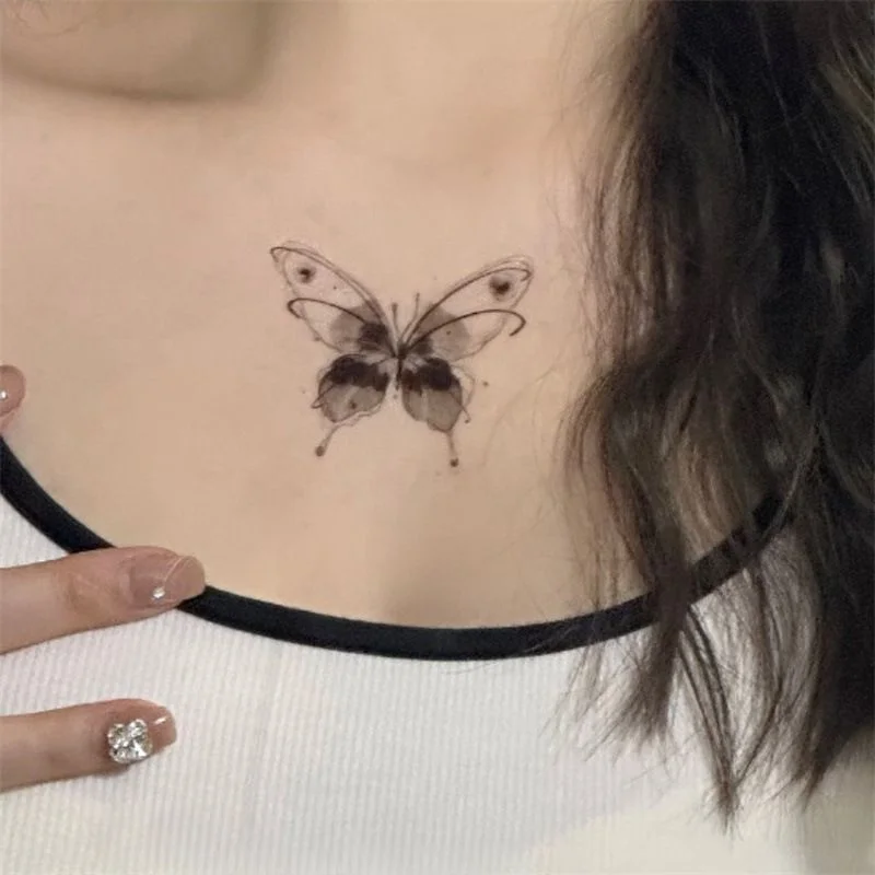 Татуировка Временная до ключиц с бабочкой для женщин пикантная черная