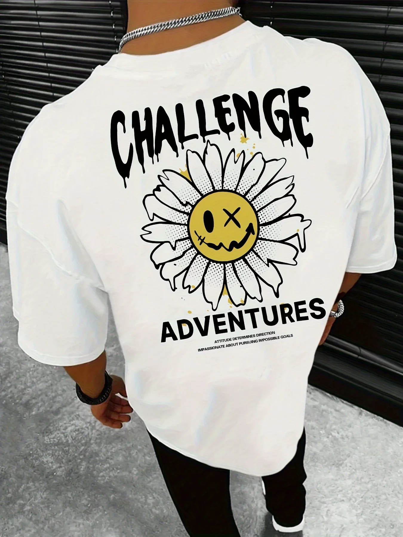 Flower And Challenge Pattern Print Men's Fashionable Creative Top Casual Short Sleeve Crew Neck T-shirt Clothing For Sum