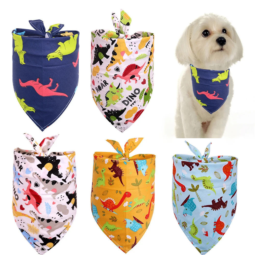 

5pcs Mixed Color Pet Triangular Bandana Dinosaur Print Dog Bib Cat Collar Accessories Dog Bow Tie Pet Supplies Pet Grooming