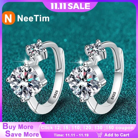 Серьги-кольца NeeTim из серебра с муассанитом