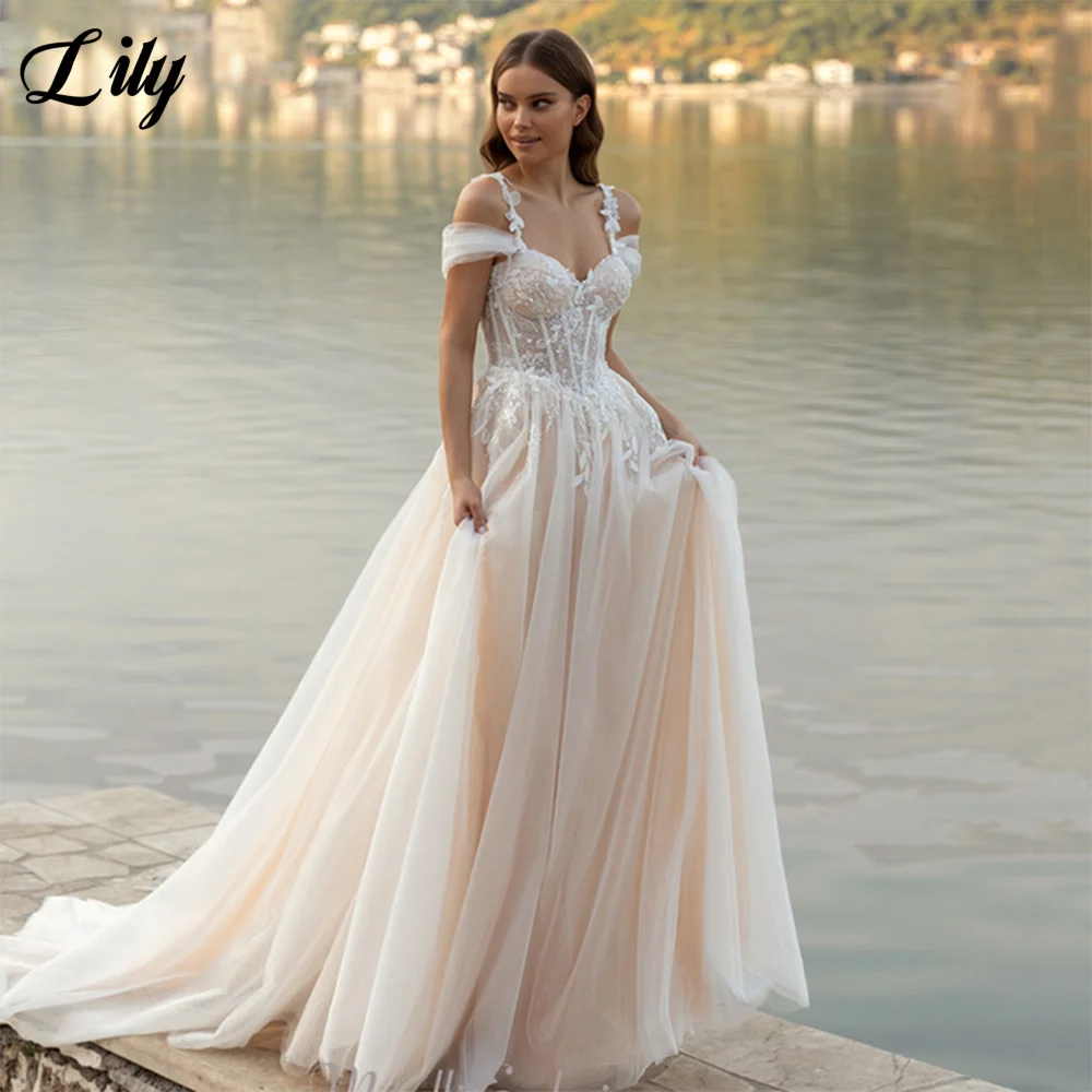 A-Line Ivory Tulle Wedding Dresses With Shoulder Straps Court Train Sweetheart Bridal Gowns Vestido De Novia Custom Made