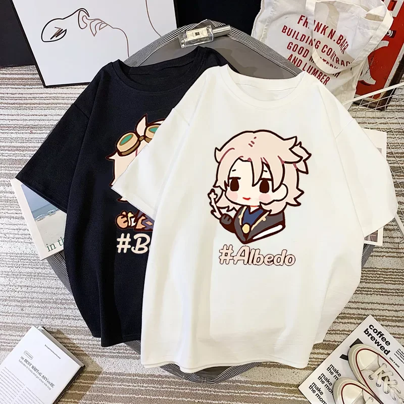 

Game Graphic T Shirts Kawaii Cartoon Albedo Bennett Print Tops Woman Man Anime Streetwear Game Character Tee