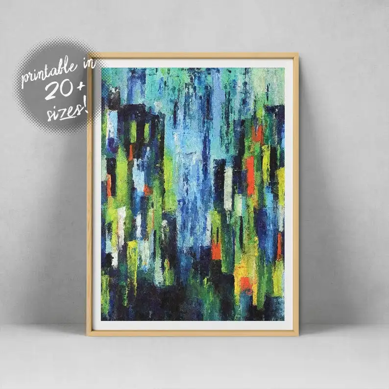 

Oil Painting , Abstract Art, Cityscape Wall Art, City Abstract Expressionism Impressionism Art Blue Green Big huge