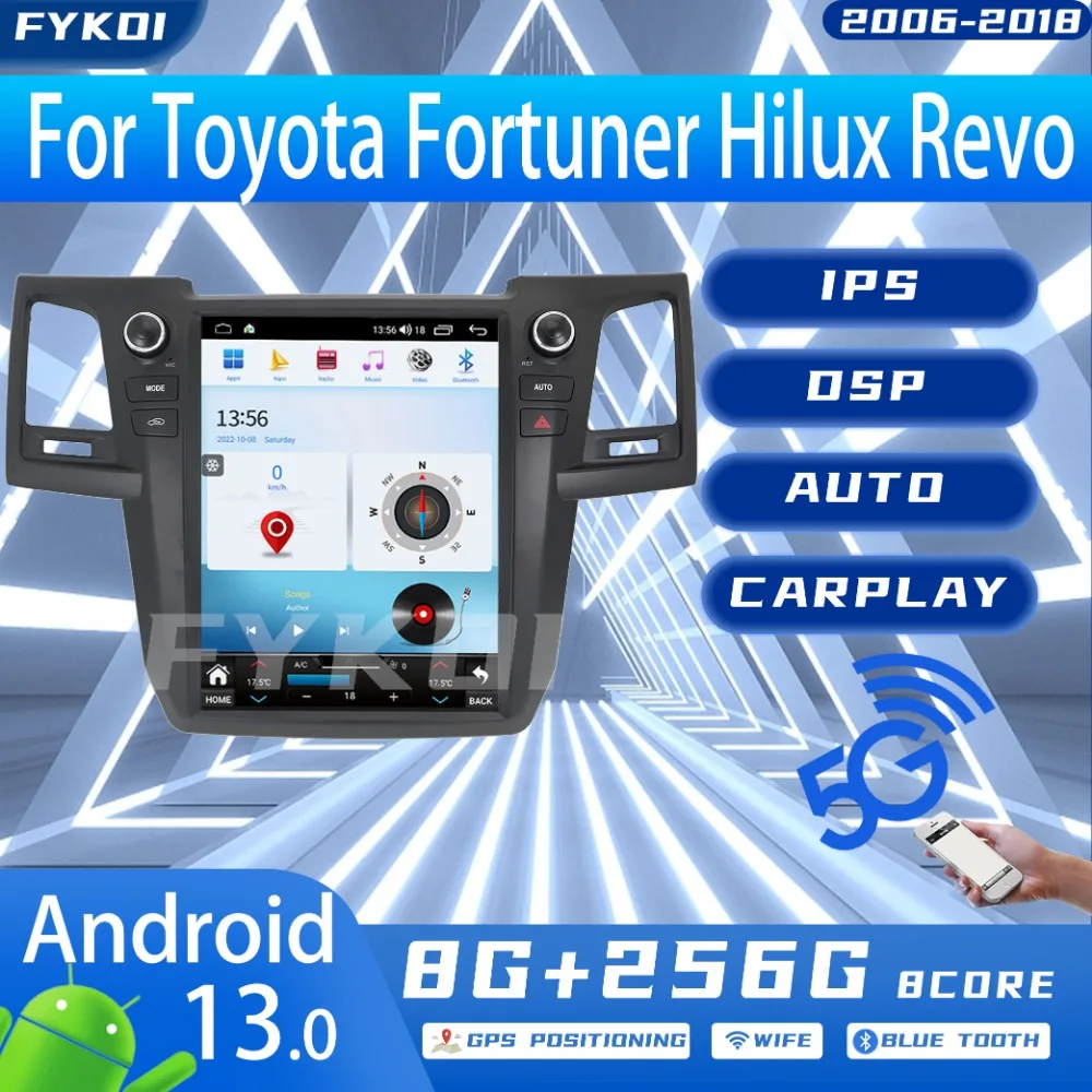 

FYKOI Car Radio For Toyota Fortuner Hilux Revo 2006-2018 Automotive Multimedia Carplay Android Auto Bluetooth 4G GPS Navigation
