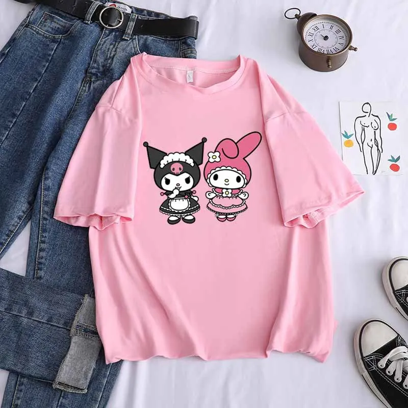 

Sanrio 2022 Women's Summer Printed Round Neck T-Shirt Casual Multicolor Versatile Loose Personality Fashion Top Tops for Women