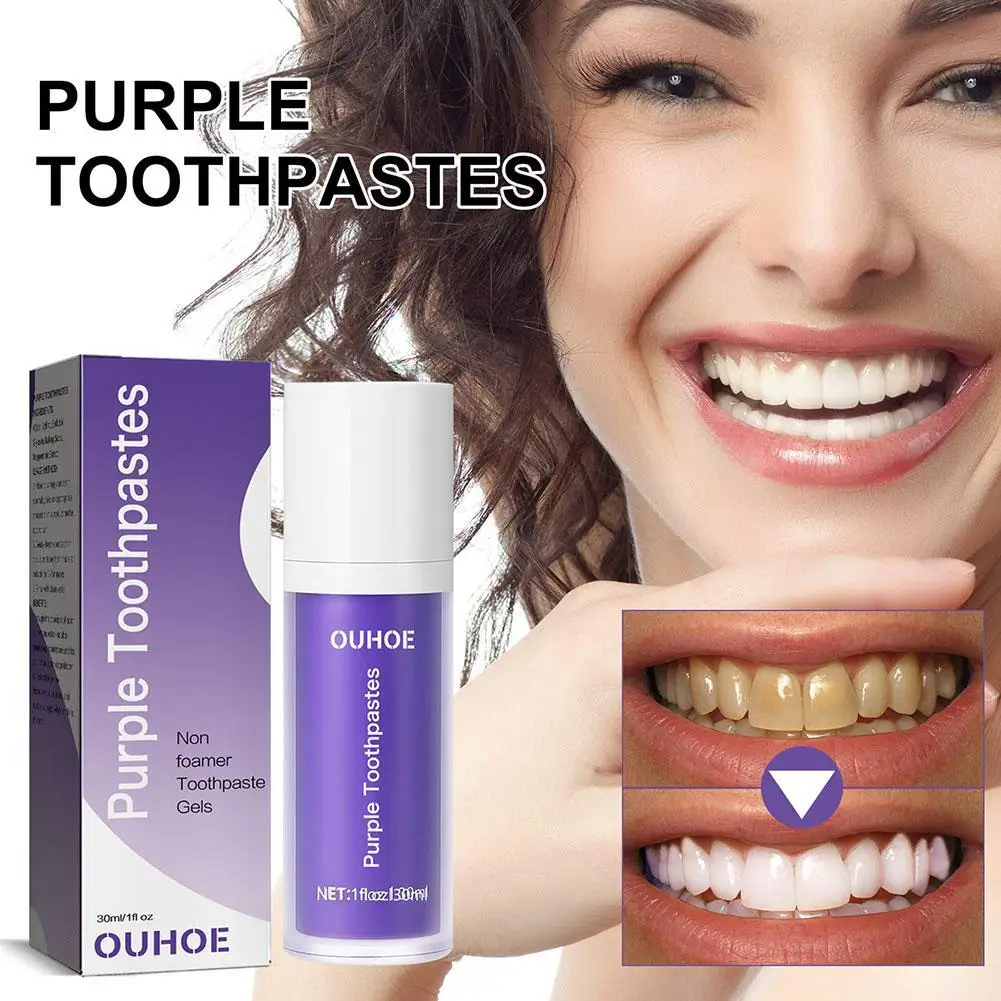 

30ml Dental Remove Plaque Stains Care Toothpaste Tooth Purple Color Corrector Teeth Whitening Serum