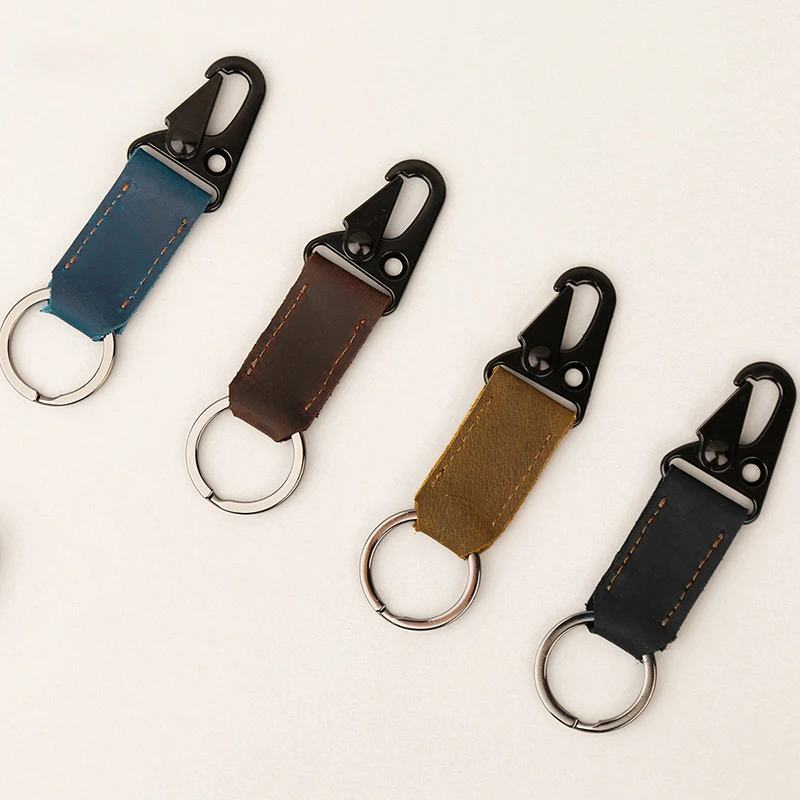 

5 Colors Classic Vintage Leather Keychain Crazy Horse Pendant For Men Personality Fashion Leather Car Key Ring Friendship Gift