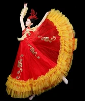 Large Size 6XL Big Swing Dance Dress Oversized Red Yellow Folk Dance Dress Opening Dance Stage Costumes For Women Plus Size 5XL