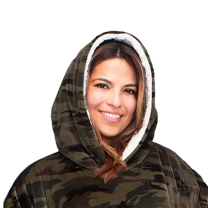 D07 Зимняя теплая толстовка с капюшоном и камуфляжным принтом для взрослых