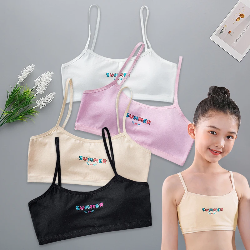 

Training Bra Young Girls Puberty Teen Girls Underwear Sling Bra Children Sports Wear with Chest Pad Short Vest Age 11-16 Years