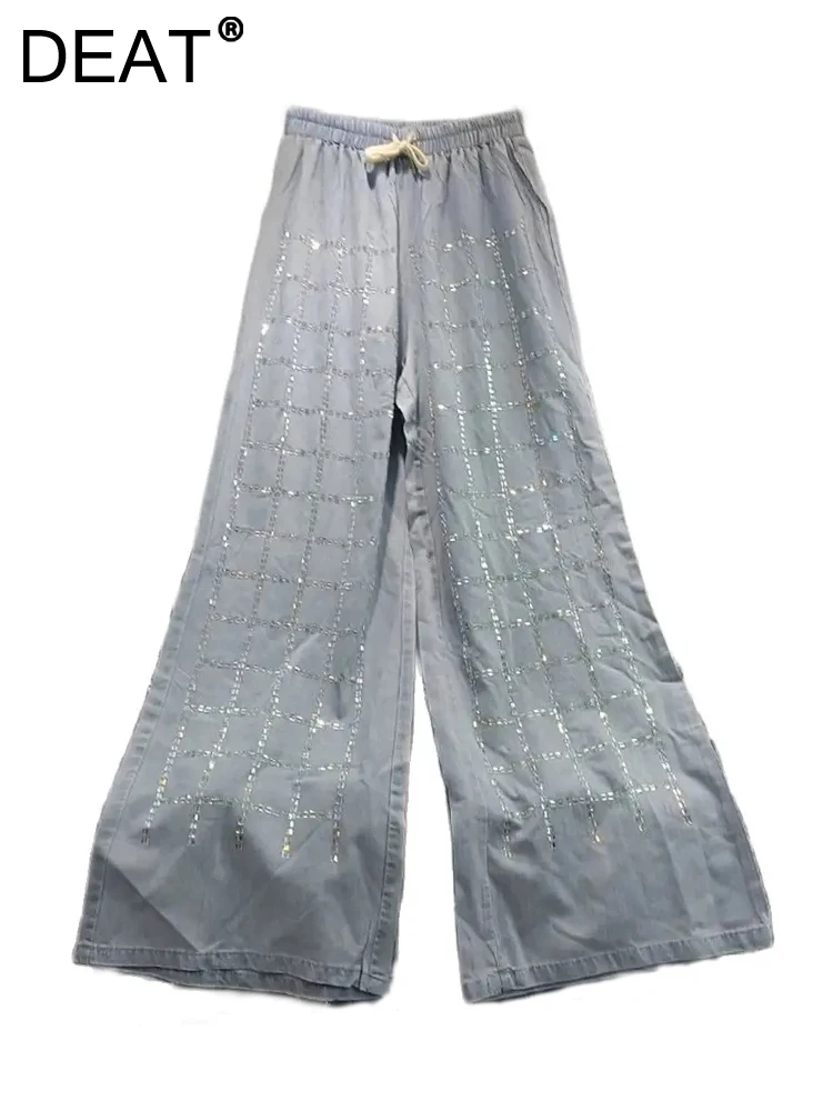 Женские джинсы с высокой талией DEAT прямые свободные клетчатые джинсовые брюки